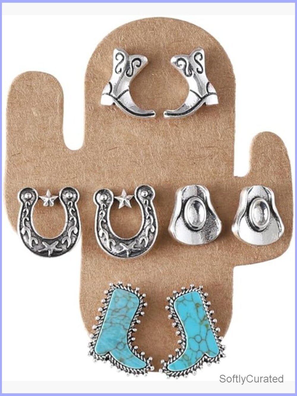 Western Cowgirl Earring Set - 5 Pairs Turquoise Studs Boho Country Jewelry